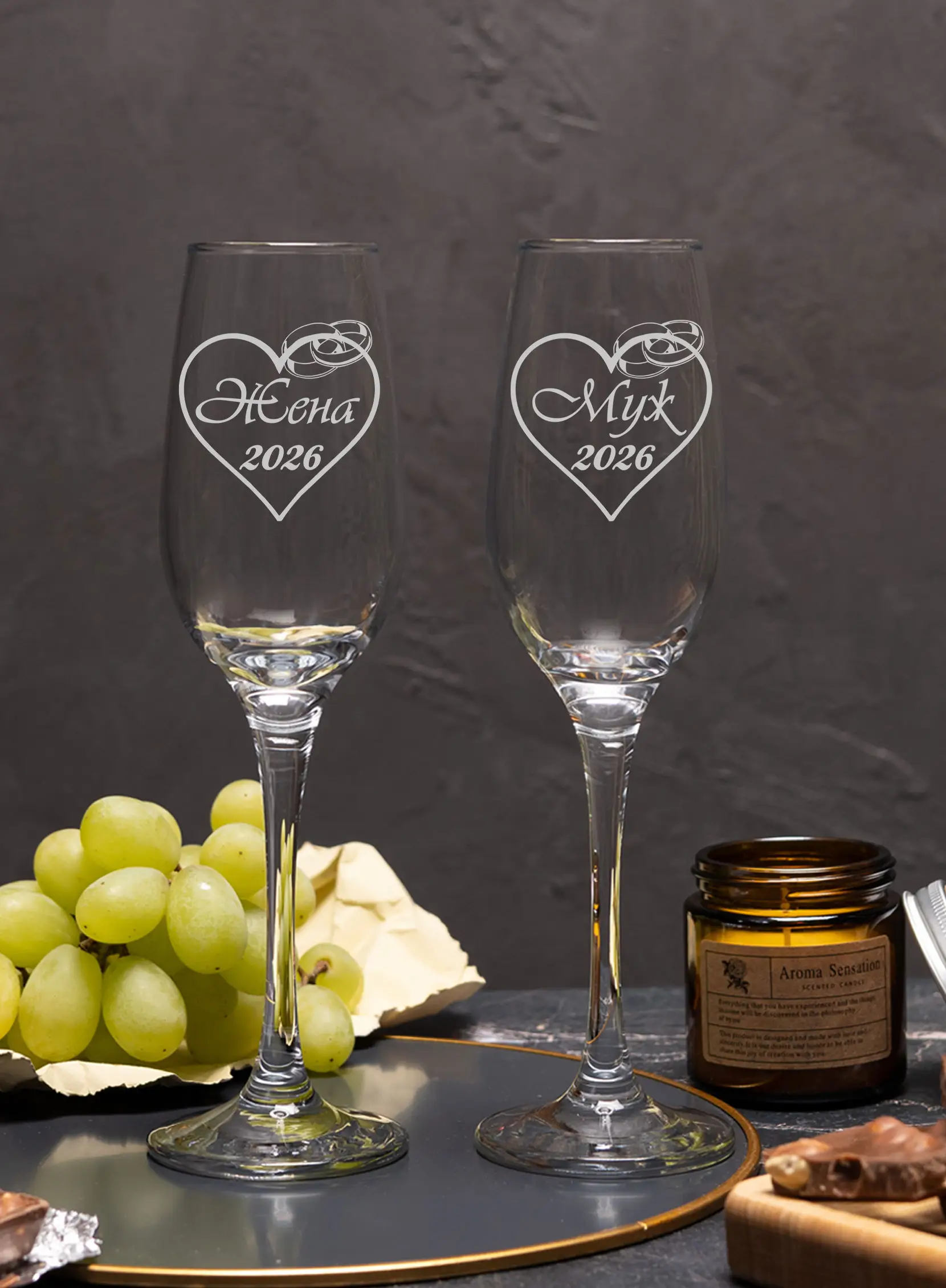 Свадебные бокалы под шампанское муж жена 2026 — изображение 2