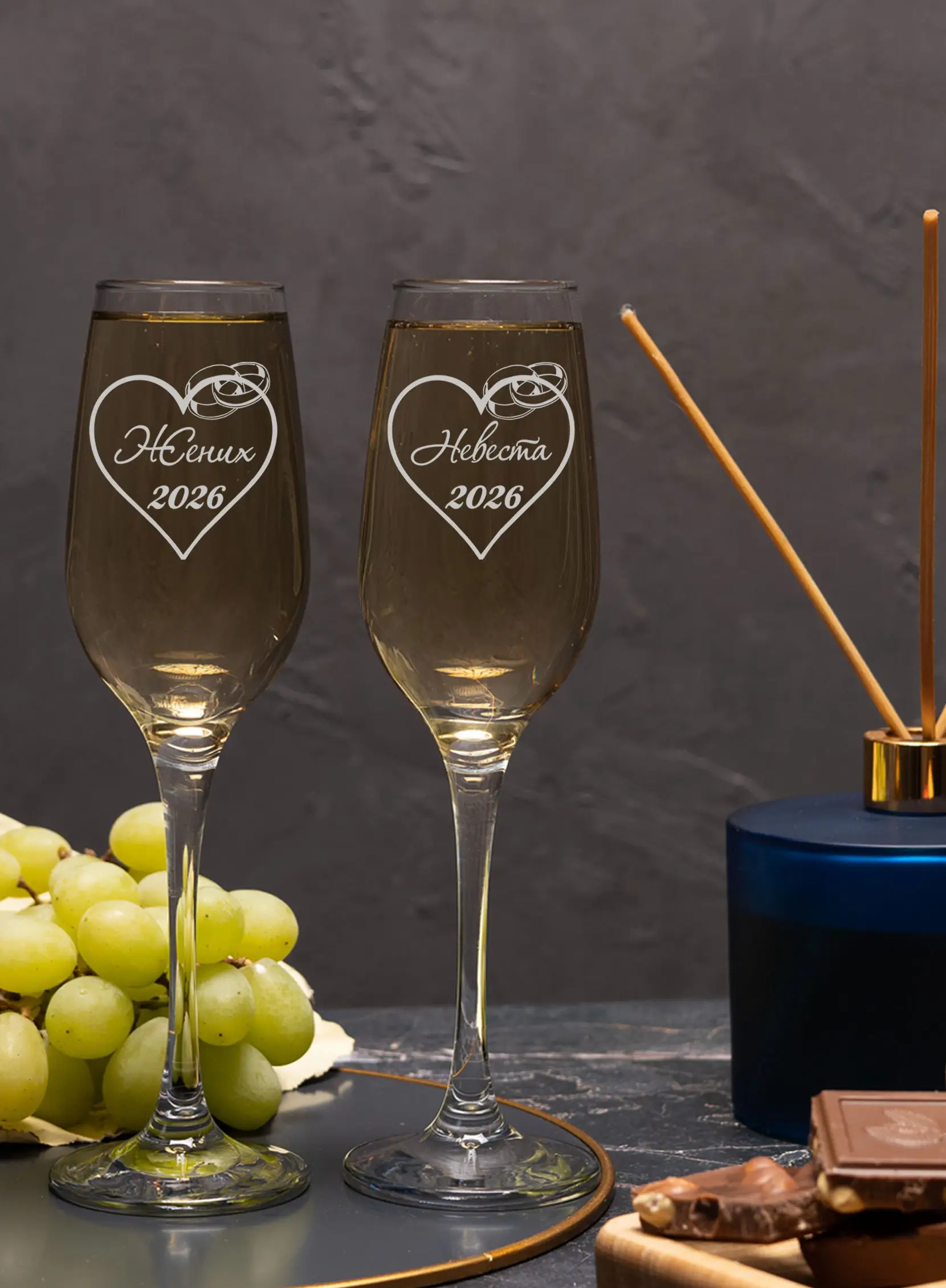 Свадебные бокалы под шампанское жених и невеста — изображение 6