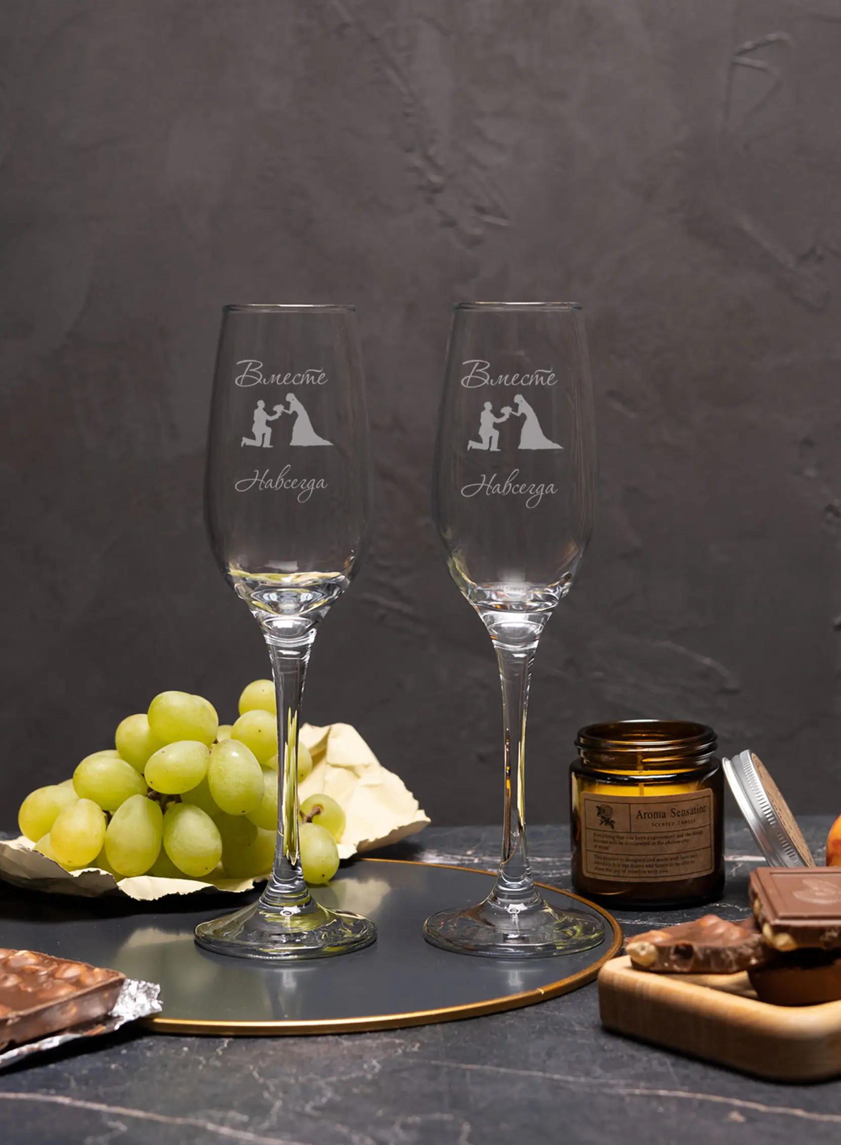 Свадебные бокалы под шампанское с гравировкой Вместе навсегда жених и невеста — изображение 2