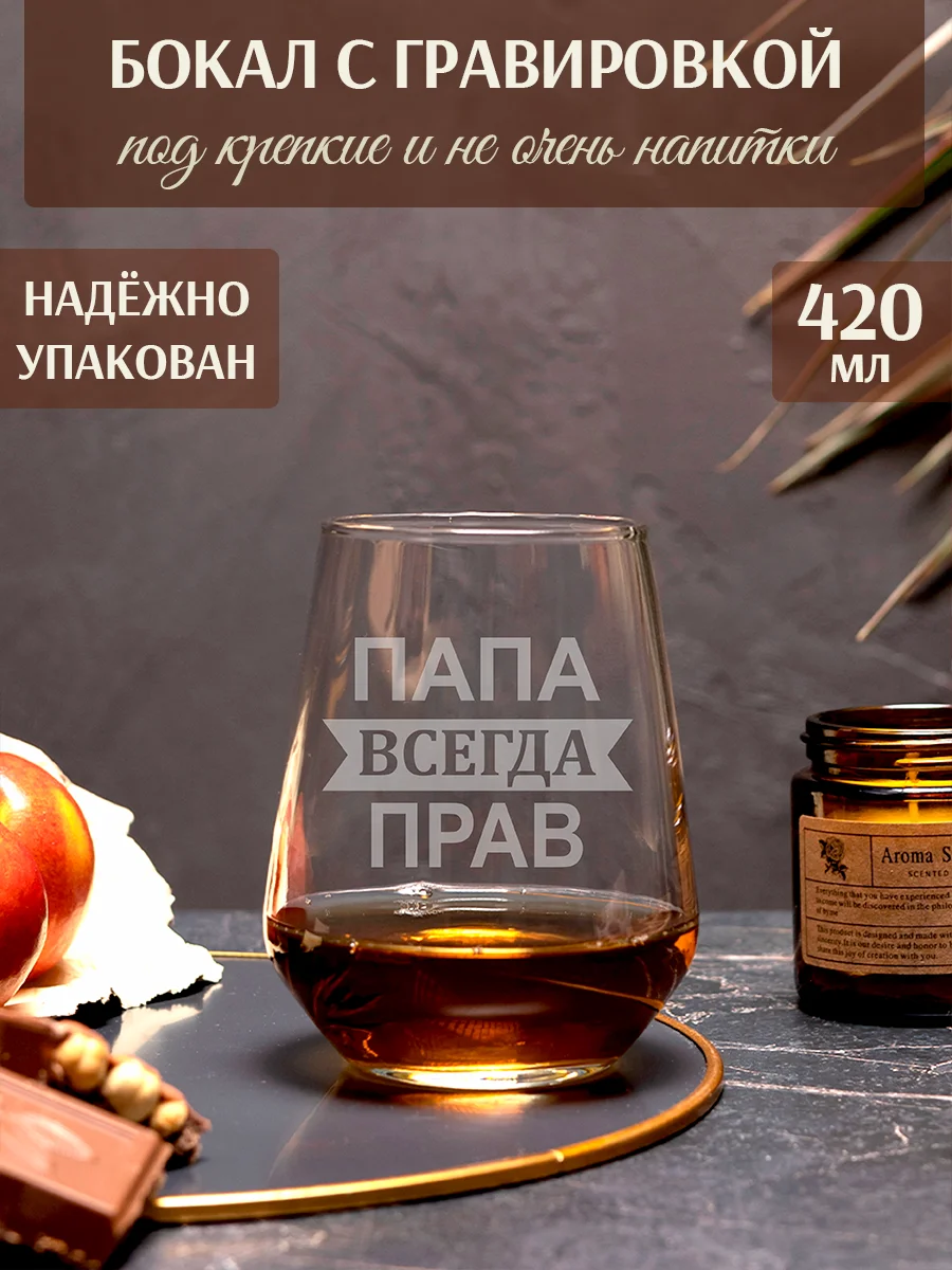 Бокал с надписью в подарок Папа всегда прав