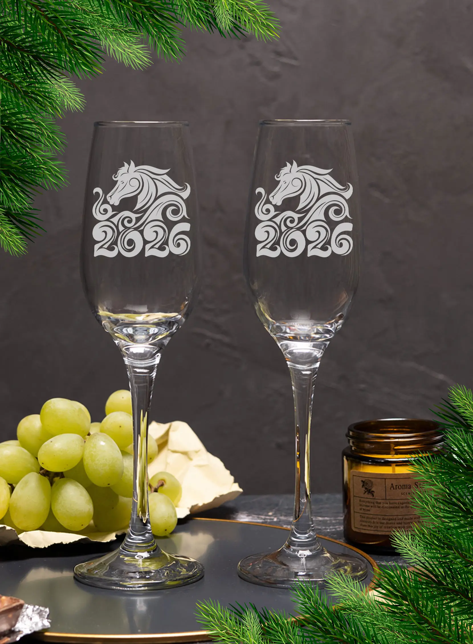 Бокалы с надписью под шампанское Лошадь символ 2026 года — изображение 2