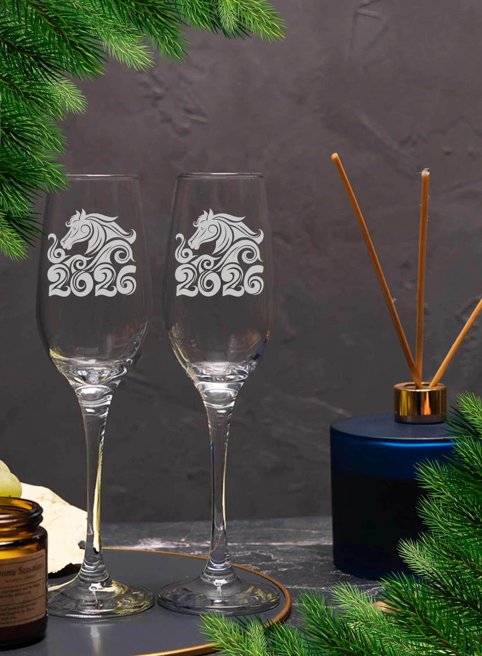 Бокалы с надписью под шампанское Лошадь символ 2026 года — изображение 3