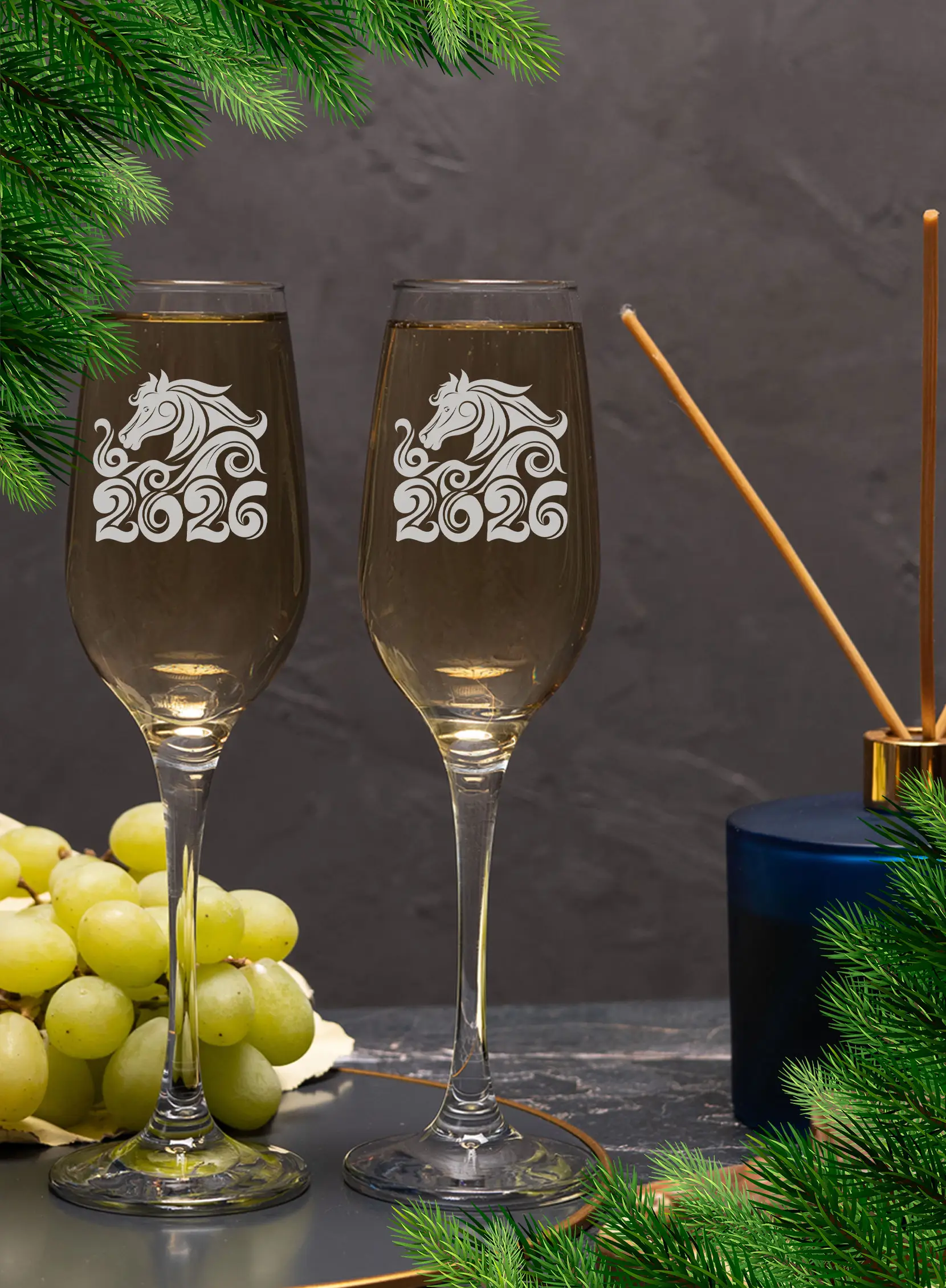 Бокалы с надписью под шампанское Лошадь символ 2026 года — изображение 4