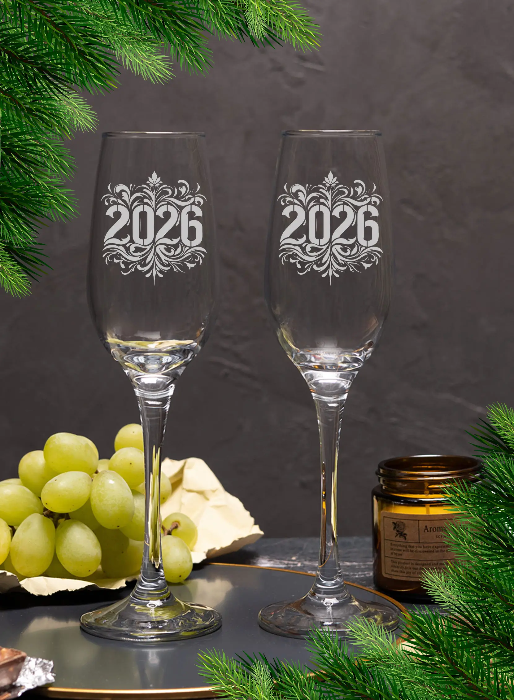Новогодние бокалы для шампанского с 2026 годом — изображение 2
