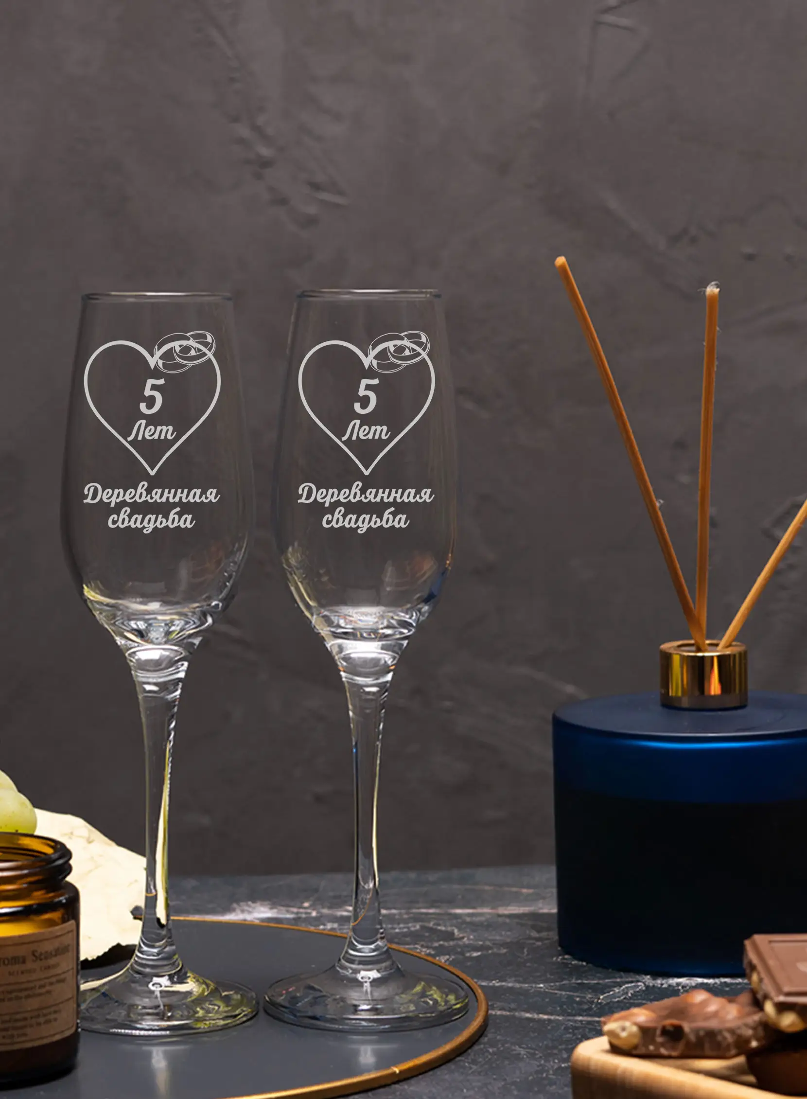 Бокалы для шампанского на годовщину свадьбы Деревянная 5 лет — изображение 3