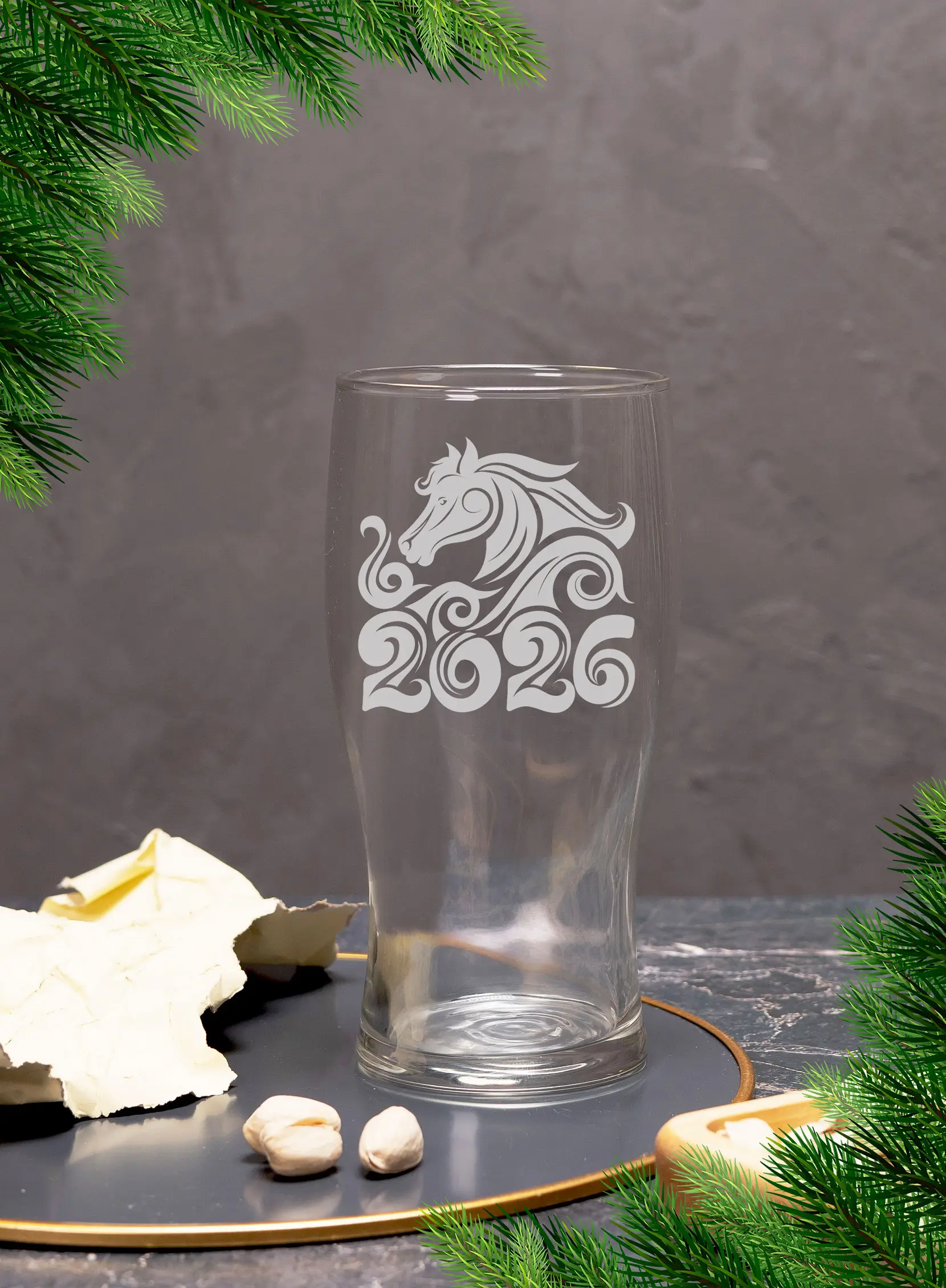 Бокал с гравировкой под пиво Лошадь символ 2026 года — изображение 4